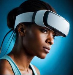 A modern lady with a pair of VR glasses on