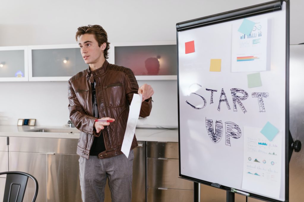 A man giving a business presentation for a start up