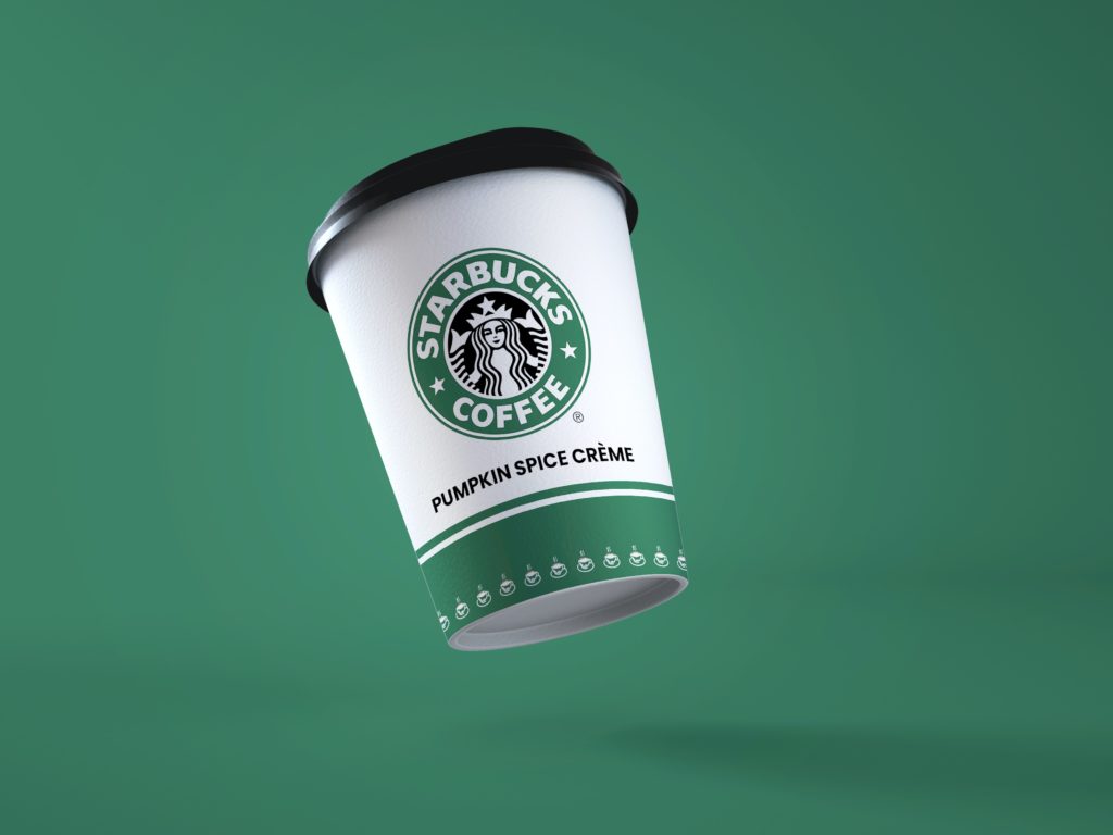 A takeaway coffee cup from Starbucks