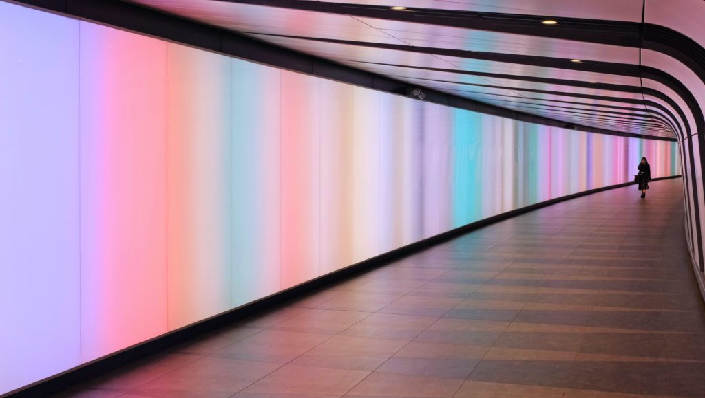 A multi colored light tunnel