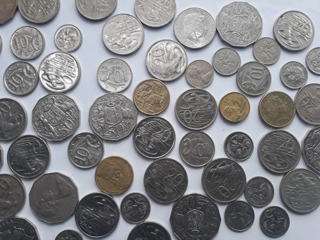A collection of silver and bronze coins