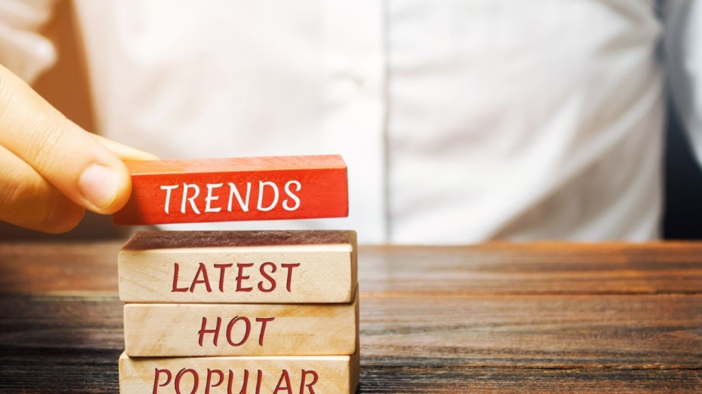 Building blocks with the words "popular" , "hot" , "latest" and "trends". 