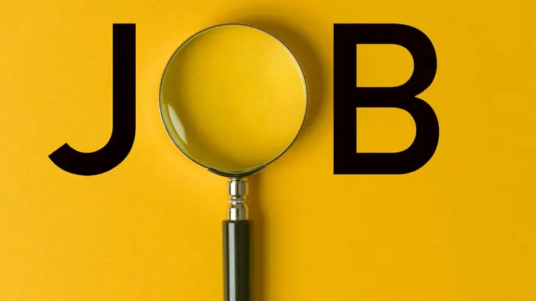 The word "JOB" with a magnifying glass posing as the "O".