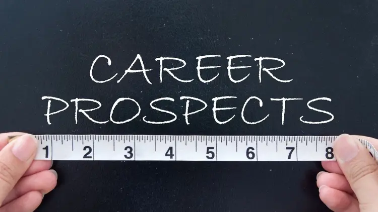 The words " career prospects " on a blackboard with a measuring tape beneath it.