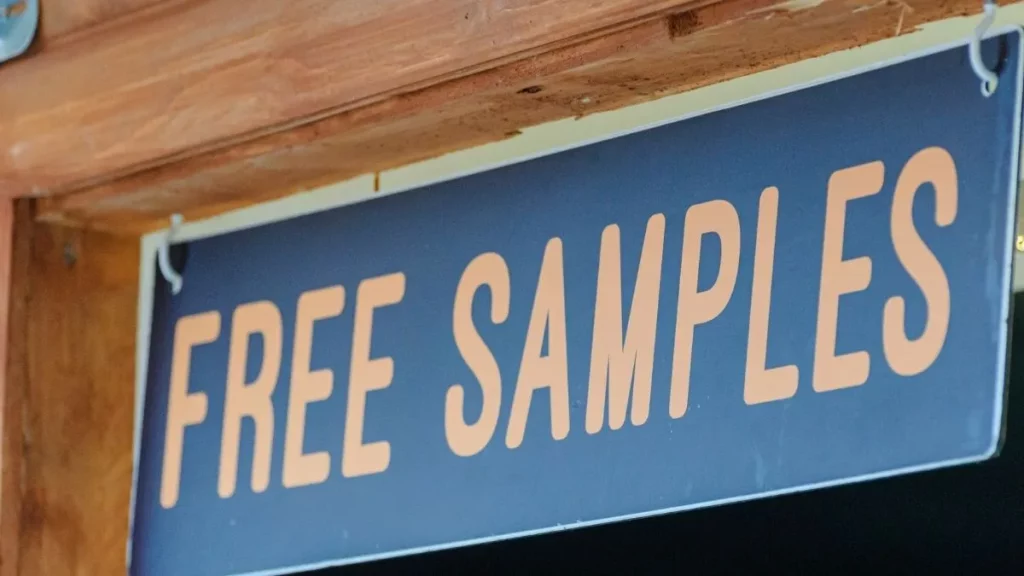 A signpost with the words: "Free Samples".