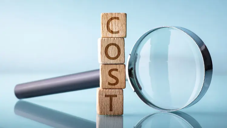 A magnifying glass and the word "cost"
