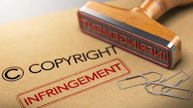 A copyright infringement stamp on paperwork. 