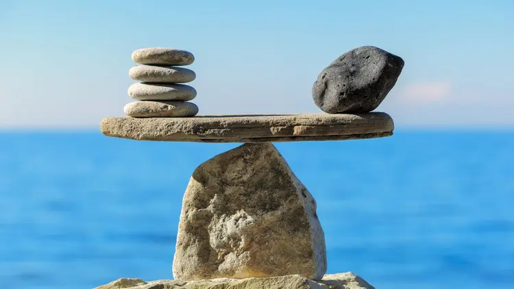 A selection of rocks arranged in in a balanced scale. 