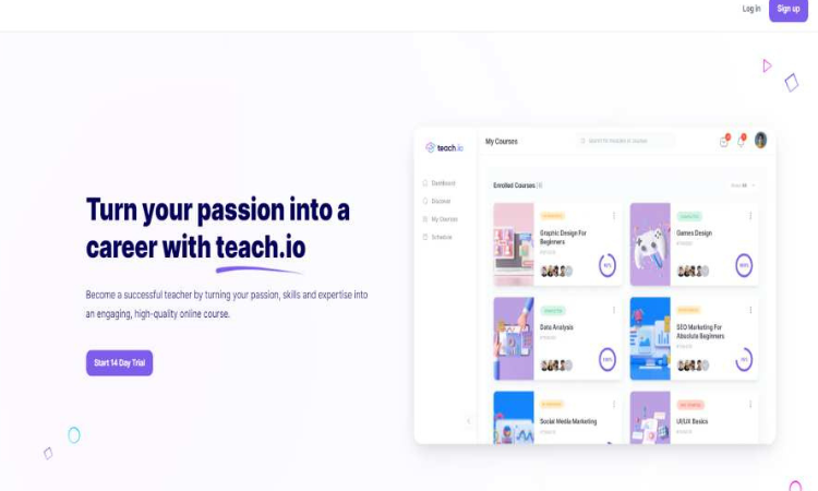 The homepage of Teach.io.