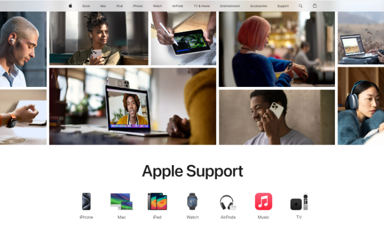 The Apple Support webpage.