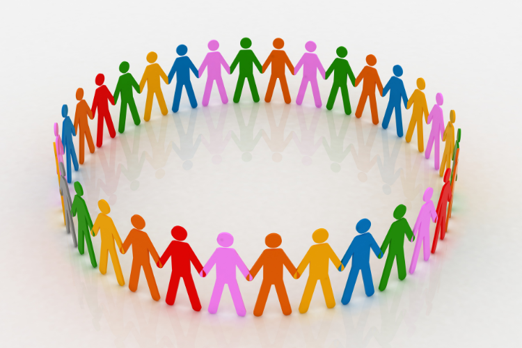 A circle of people depicting a community flywheel.