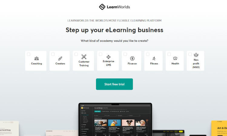The webpage for Learnworlds.