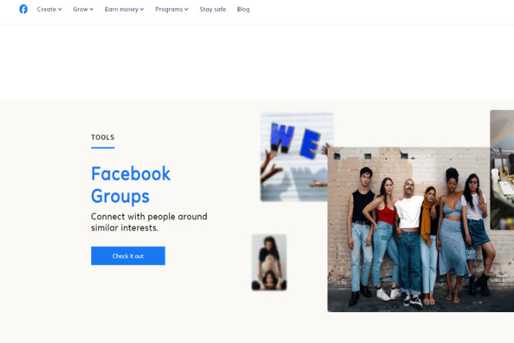 The homepage for Facebook Groups.