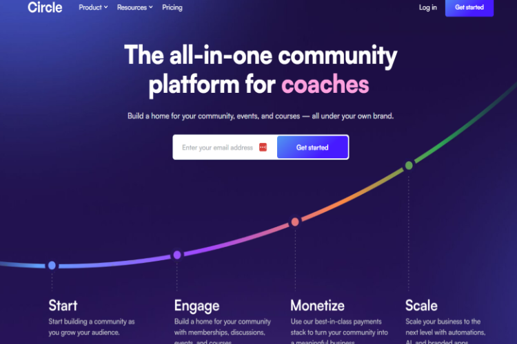 The homepage for the Circle community platform.