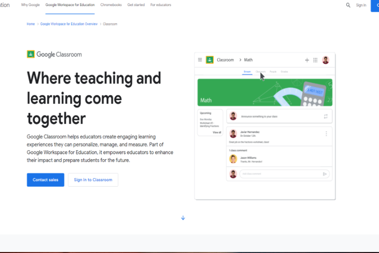 The Google classroom homepage.