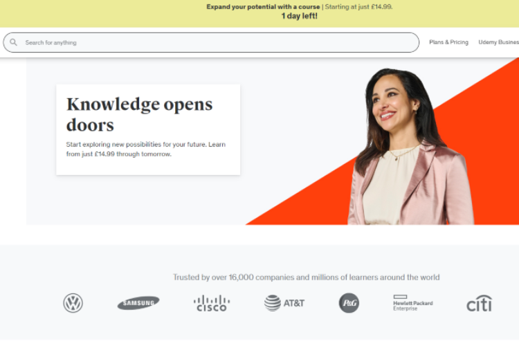 The homepage for Udemy.