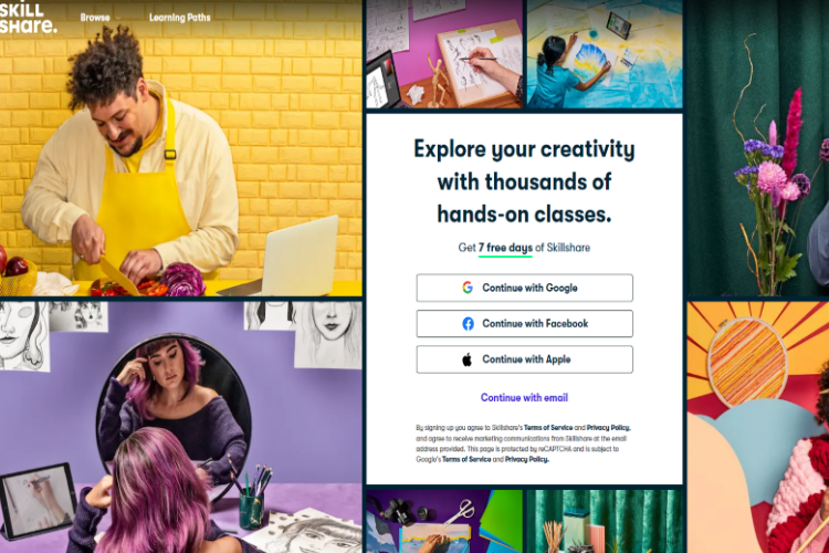 The homepage for Skillshare.