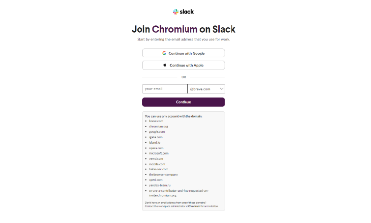 The sign up page for the Slack platform. 